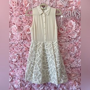 Alice & Olivia ivory sleeveless collared dress w embroidered skirt, size 4, NWT